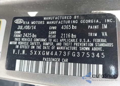 2015 Kia Optima Lx z USA, uszkodzony, nr VIN 5XXGM4A73FG375345